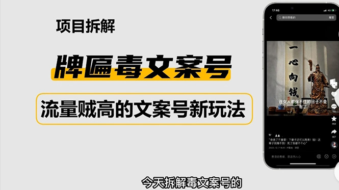 （4676期）2023抖音快手毒文案新玩法，牌匾文案号，起号快易变现-创客云联盟