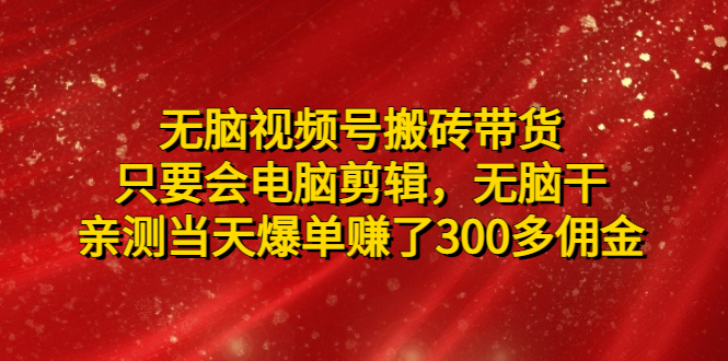（4862期）无脑视频号搬砖带货，只要会电脑剪辑，无脑干，亲测当天爆单赚了300多佣金-创客云联盟