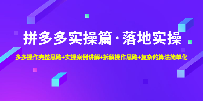 （4947期）拼多多实操篇·落地实操 完整思路+实操案例+拆解操作思路+复杂的算法简单化-创客云联盟