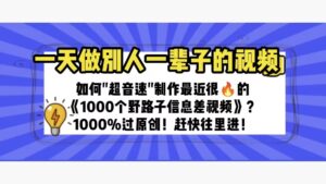 (6282期)一天做完别一辈子的视频 制作最近很火的《1000个野路子信息差》100%过原创-创客云联盟