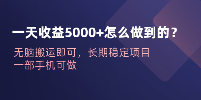 （6435期）一天收益5000+怎么做到的？无脑搬运即可，长期稳定项目，一部手机可做-创客云联盟