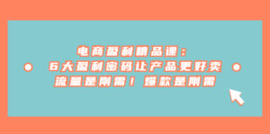 (6954期)电商 盈利精品课:6大盈利 密码让产品更好卖,流量是刚需!爆款是刚需-创客云联盟