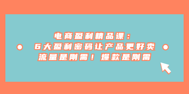 （6954期）电商 盈利精品课：6大盈利 密码让产品更好卖，流量是刚需！爆款是刚需-创客云联盟