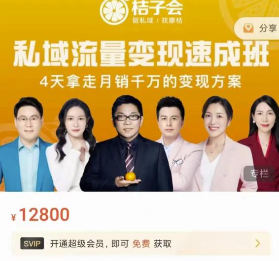 桔子会·私域流量变现速成班，4天拿走月销千万的变现方案 价值12800元-创客云联盟