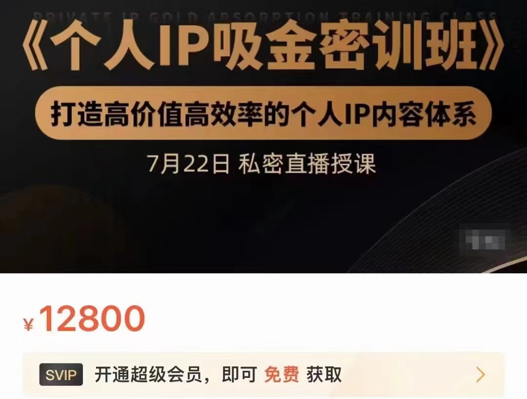 个人IP吸金密训班，打造高价值高效率的个人IP内容体系（价值12800元）-创客云联盟