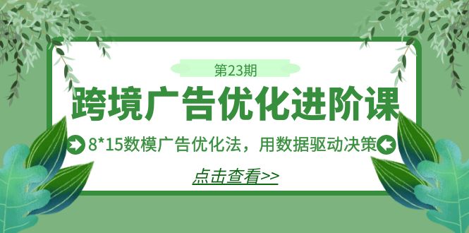 （7131期）跨境广告·优化进阶课·第23期，8*15数模广告优化法，用数据驱动决策-创客云联盟