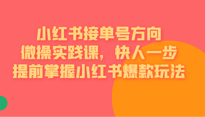 [小红书]小红书接单号方向微操实践课，快人一步提前掌握小红书爆款玩法-创客云联盟