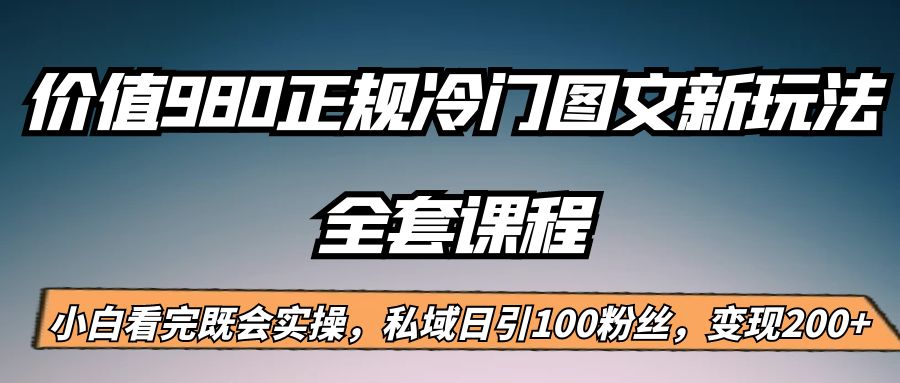 外面卖980的正规冷门图文新玩法，私域日引100粉丝，变现200+-创客云联盟