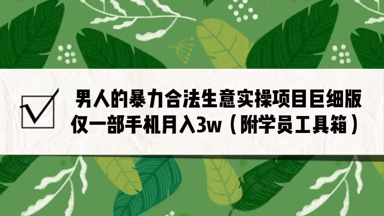 男人的暴力合法生意实操项目巨细版：仅一部手机月入3w（附赠学员工具箱）-创客云联盟