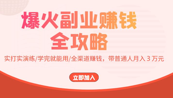 爆火副业赚钱全攻略：实打实演练/学完就能用/全渠道赚钱，带普通人月入３万元-创客云联盟