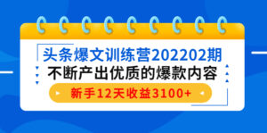 头条爆文训练营202202期，不断产出优质的爆款内容，新手12天收益3100+-创客云联盟