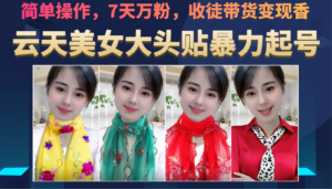 美女大头贴暴力起号教学，简单操作，AI秒出图，7天万粉，可收徒，可转带货-创客云联盟