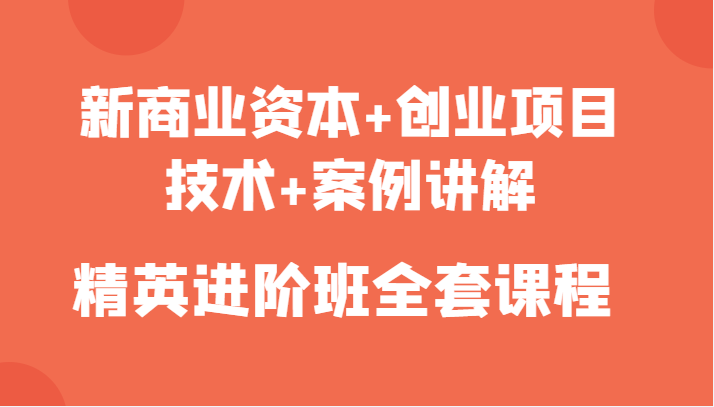 新商业资本+创业项目，技术+案例讲解，精英进阶班全套课程-创客云联盟