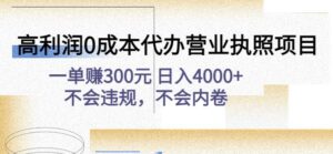 高利润0成本代办营业执照项目:一单赚300元日入4000+不会违规,不会内卷-创客云联盟