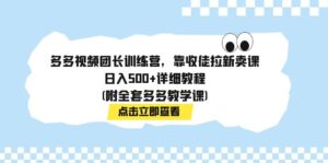 （7565期）多多视频团长训练营，靠收徒拉新卖课，日入500+详细教程(附全套多多教学课)-创客云联盟
