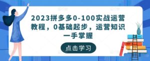 2023拼多多0-100实战运营教程,0基础起步,运营知识一手掌握-创客云联盟