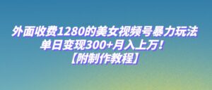 外面收费1280的美女视频号暴力玩法，单日变现300+，月入上万！【附制作教程】-创客云联盟