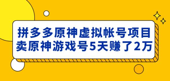 外面卖2980的拼多多原神虚拟帐号项目：卖原神游戏号5天赚了2万-创客云联盟