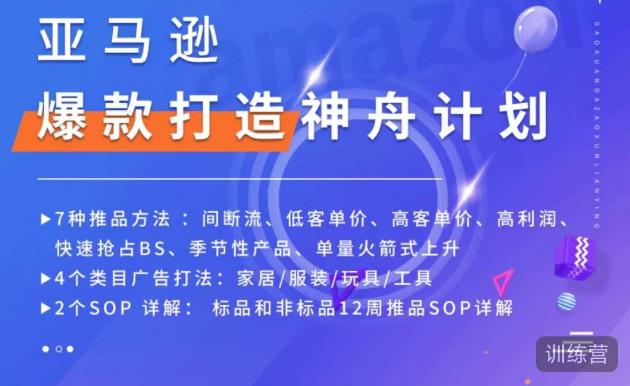 亚马逊爆款打造神舟计划，​7种推品方法，4个类目广告打法，2个SOP详解-创客云联盟