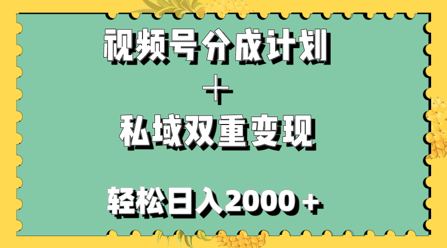 （7842期）视频号分成计划＋私域双重变现，轻松日入1000＋，无任何门槛，小白轻松上手-创客云联盟