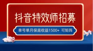 全网首发抖音特效师最新玩法，单号保底收益1500+，可多账号操作，每天操作十…-创客云联盟