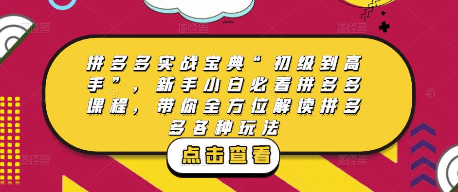 拼多多实战宝典“初级到高手”，新手小白必看拼多多课程，带你全方位解读拼多多各种玩法-创客云联盟