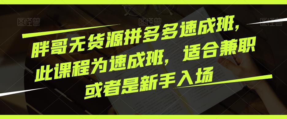 胖哥无货源拼多多速成班，此课程为速成班，适合兼职或者是新手入场-创客云联盟