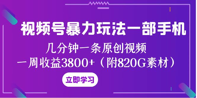 视频号暴力玩法一部手机 几分钟一条原创视频 一周收益3800+（附820G素材）-创客云联盟