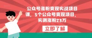 公众号涨粉变现实战项目课,5个公众号变现项目,实测涨粉23万-创客云联盟