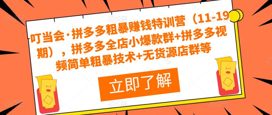 叮当会·拼多多粗暴赚钱特训营（11-19期），拼多多全店小爆款群+拼多多视频简单粗暴技术+无货源店群等-创客云联盟