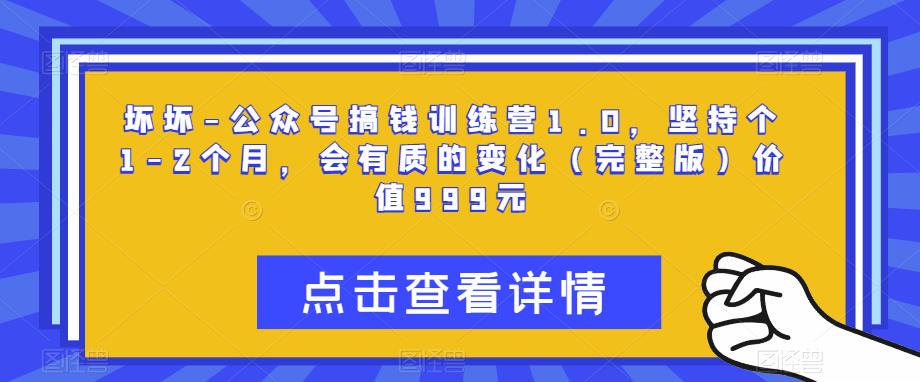 坏坏-公众号搞钱训练营1.0，坚持个1-2个月，会有质的变化（完整版）价值999元-创客云联盟