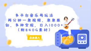多平台音乐号玩法，两分钟一条视频，条条原创，多种变现，日入1000+（附840G素材）-创客云联盟