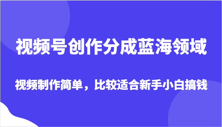 视频号创作分成蓝海领域，视频制作简单，比较适合新手小白搞钱-创客云联盟