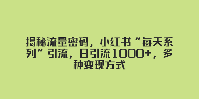 （8179期）揭秘流量密码，小红书“每天系列”引流，日引流1000+，多种变现方式-创客云联盟