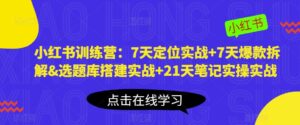 小红书训练营:7天定位实战+7天爆款拆解&选题库搭建实战+21天笔记实操实战-创客云联盟