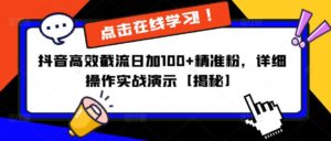 抖音高效截流日加100+精准粉，详细操作实战演示【揭秘】-创客云联盟