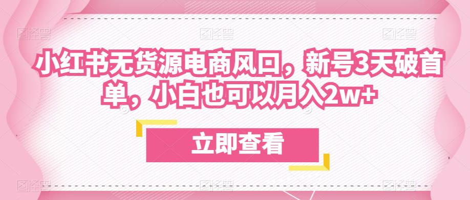 众狼电商余文小红书无货源电商风口，新号3天破首单，小白也可以月入2w+-创客云联盟