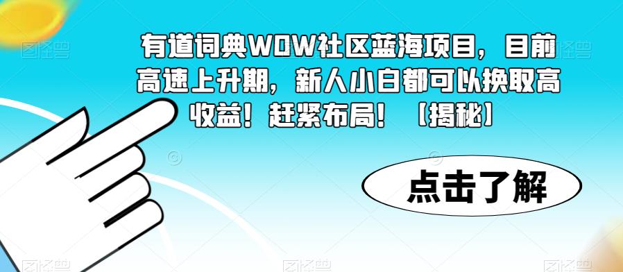 有道词典WOW社区蓝海项目，目前高速上升期，新人小白都可以换取高收益！赶紧布局！【揭秘】-创客云联盟