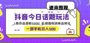 抖音今日话题玩法，1条作品涨粉5000，私域高利润单品转化一部手机日入500【揭秘】-创客云联盟