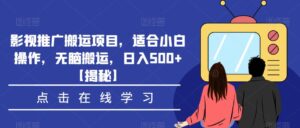 影视推广搬运项目，适合小白操作，无脑搬运，日入500+【揭秘】-创客云联盟