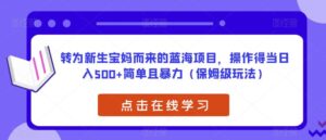转为新生宝妈而来的蓝海项目,操作得当日入500+简单且暴力(保姆级玩法)【揭秘】-创客云联盟