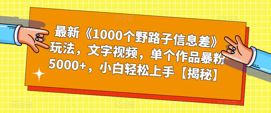 最新《1000个野路子信息差》玩法，文字视频，单个作品暴粉5000+，小白轻松上手【揭秘】-创客云联盟