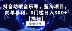 抖音助眠音乐号,蓝海项目,简单暴利,0门槛日入300+【揭秘】-创客云联盟