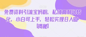 免费资料引流宝妈粉，私域高利润转化，小白可上手，轻松实现日入600+【揭秘】-创客云联盟