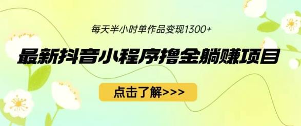 最新抖音小程序撸金躺赚项目，一部手机每天半小时，单个作品变现1300+【揭秘】-创客云联盟