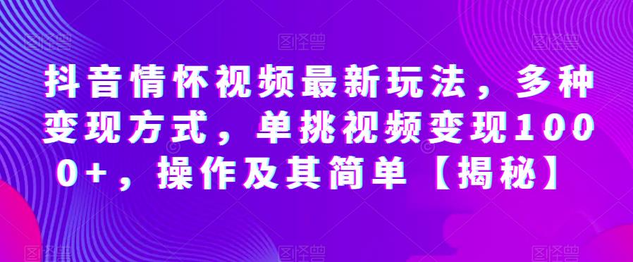 抖音情怀视频最新玩法，多种变现方式，单挑视频变现1000+，操作及其简单【揭秘】-创客云联盟
