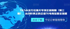 TikTok全方位通关专项企业陪跑【第三期】,从0到1真正的企业TK电商运营全流程-创客云联盟