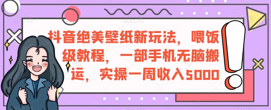 抖音绝美壁纸新玩法，喂饭级教程，一部手机无脑搬运，实操一周收入5000【揭秘】-创客云联盟