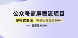 公众号霸屏截流项目+私域多渠道变现玩法,全网首发,日入1000+【揭秘】-创客云联盟