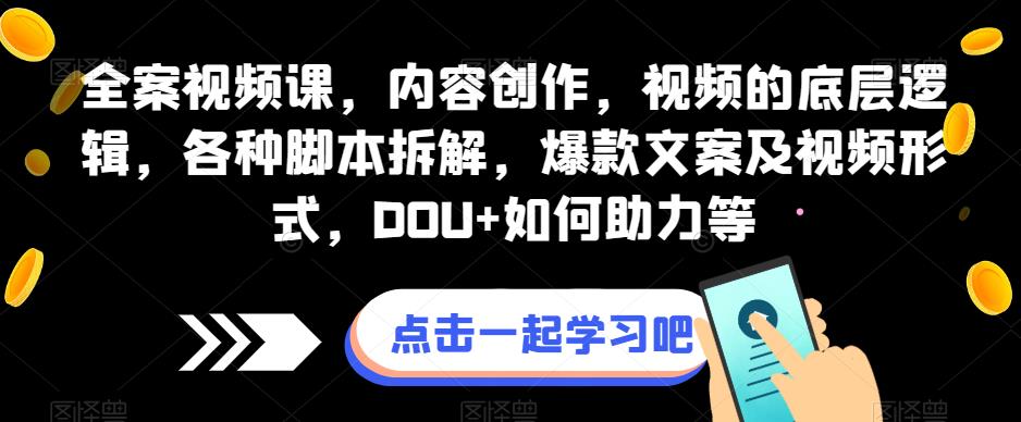 全案视频课，内容创作，视频的底层逻辑，各种脚本拆解，爆款文案及视频形式，DOU+如何助力等-创客云联盟